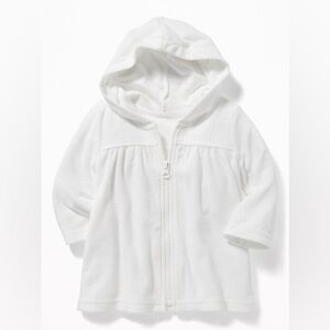 Old Navy Baby Girl swim coverup White Hooded Zip-Up Jacket Size 0-3 Months